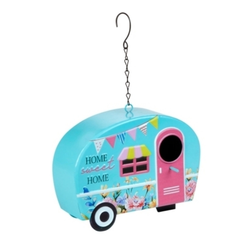 Colorful Camper Birdhouse Metal Blue & Pink - Picture 5 of 9